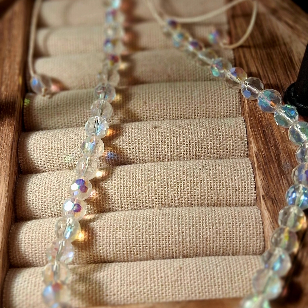 Iridescent Crystal Bead Necklace - Clear Rainbow Shine
